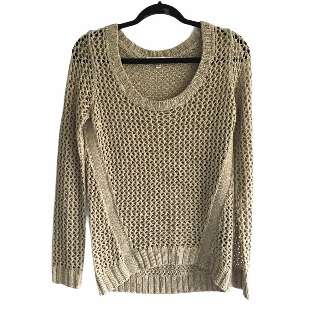 ROBERT RODRIGUEZ Scoop Neck Knit Sweater Tan Gold Shimmer M